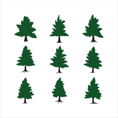 Pine trees simple hand drawing element set