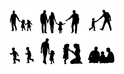 Happy Family Silhouette Vector, Parents and Children Silhouette