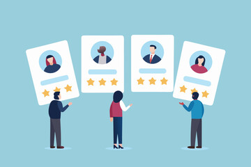 Diverse candidates are evaluated and rated with stars for hiring decisions and recruitment process