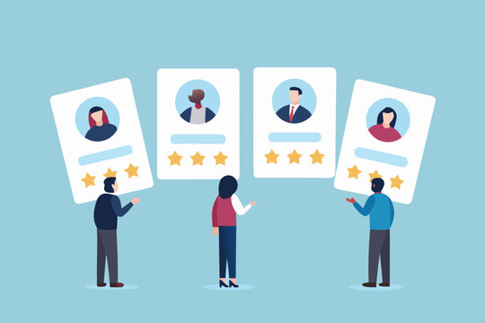 Diverse candidates are evaluated and rated with stars for hiring decisions and recruitment process