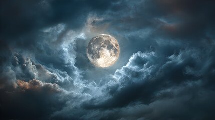 Full moon with clouds moving fast, cinematic close-up