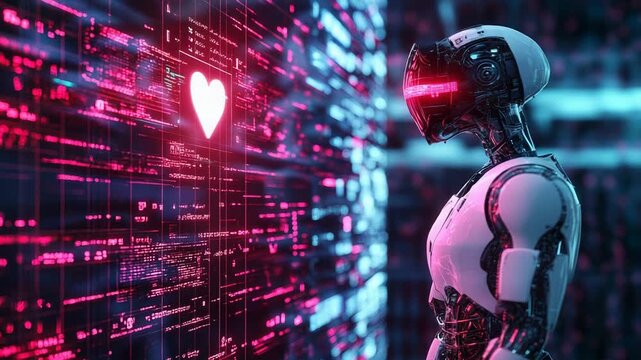 Humanoid robot showing love and affection in futuristic environment - Powered by Adobe