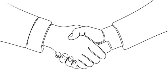 Minimal One Line Drawing of Handshake on White Background. 