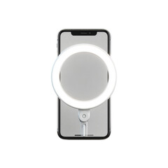 Fototapeta premium Smartphone with Attached LED Ring Light for Content Creation and Video Calls