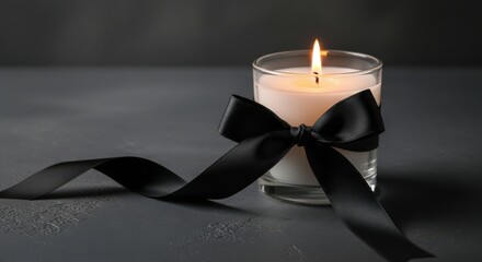 Burning Candle with Black Ribbon of Mourning Remembrance