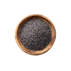 Dried Lavender Buds in Wooden Bowl, Top View