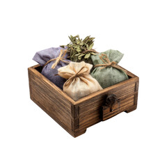 Aromatic Herbal Sachets in Rustic Wooden Box