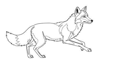Obraz premium Running fox illustration in black and white line art style 