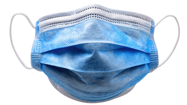 A close-up view of a blue disposable face mask, symbolizing health and safety measures. This image captures the essence of personal protective equipment in today's society.