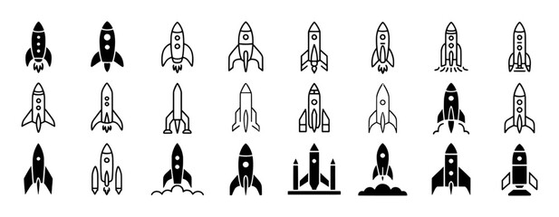 Collection of Rocket Icons: From Classic to Modern Spacecraft Designs