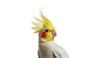 Cockatiel bird portrait with yellow crest and orange cheeks.