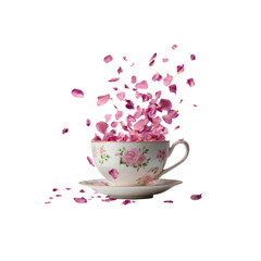 Floral Teacup Rose Petals Falling into Vintage Teacup