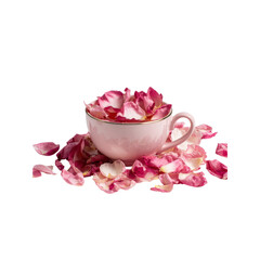 Pink Teacup Filled with Rose Petals and Rose Tea