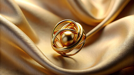 Elegant golden earring floating in silk with delicate luxury elegance