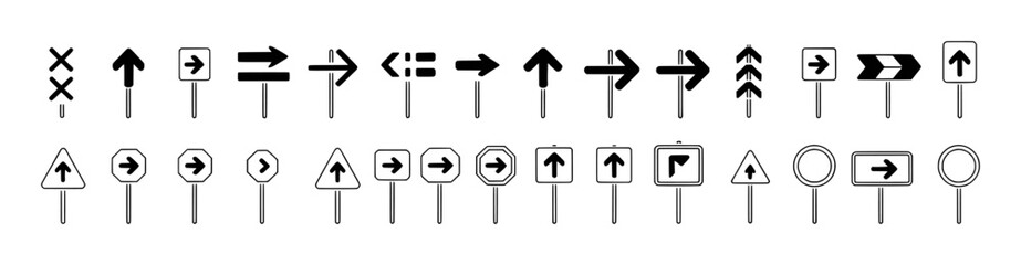 Collection of Various Directional and Road Signs with Arrows
