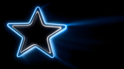 Obraz premium Pure black background with glowing blue minimalist star outline, elegant neon glow