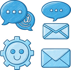 Messaging, Email, and Settings Icons: Chat, Envelope, and Gear