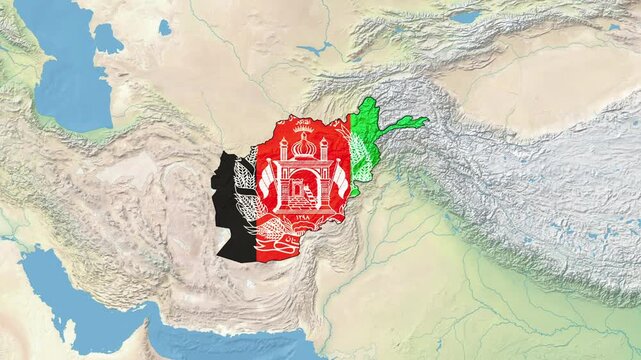 Afghanistan Map Flag with border	