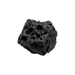 Close-up of a Porous Dark Gray Volcanic Rock Against a Black Background