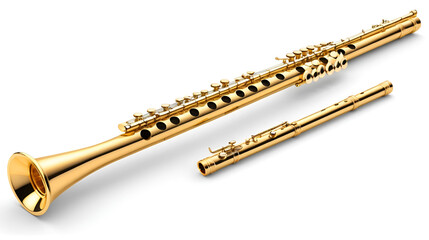 Gold flute isolated on white