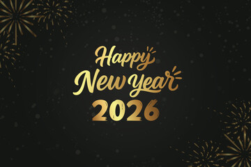 Happy New Year 2026 background with fireworks, festive celebration greeting card, holiday party invitation, elegant typography, vector illustration
