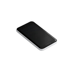 Naklejka premium Sleek White Smartphone Mockup with Black Screen - Isometric View