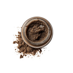 Luxury Brown Sugar Body Scrub in Glass Jar with Spilled Product