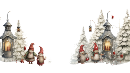 Festive Christmas decoration on the table with ornaments isolated on white background
