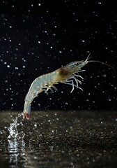  A dynamic shot of a leaping shrimp
