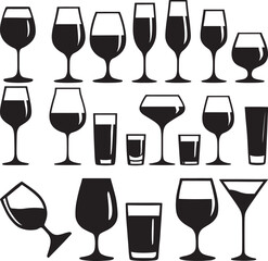 A vector illustration set of various wine glasses and bottles for a bar or restaurant beverage design