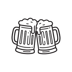 Vector cartoon icon of a foamy pint glass of cold lager beer with a handle