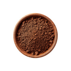 Top View of Cocoa Powder in Wooden Bowl