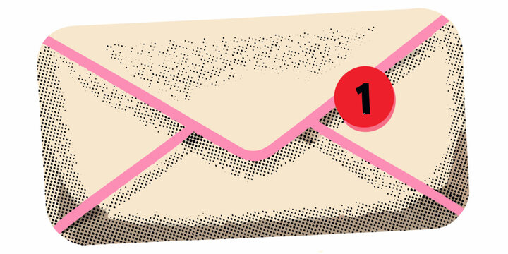 Stylized envelope with a red notification badge displaying the number one