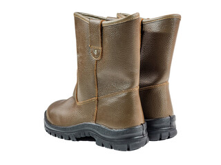 Brown Leather Work Boots on White Background