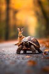 Tortoise outpaces hare with steady progress, embodying patience and perseverance