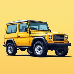 Yellow vintage SUV parked against a bright yellow backdrop showcasing its classic design
