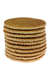 traditional Dutch stroopwafels (syrup waffles) isolated on white background