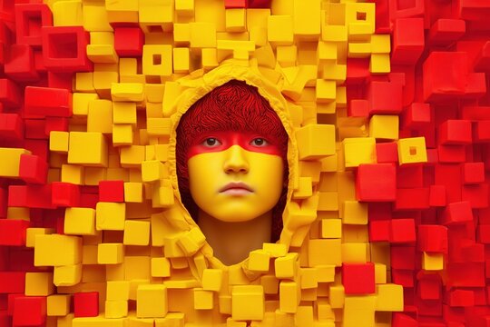 A vivid and imaginative picture with a yellow and red backdrop