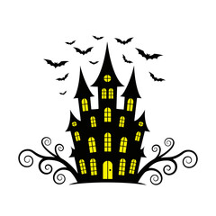 Spooky Halloween castle with bats flying, perfect for seasonal designs and party invitations