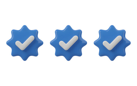 Three Dimensional Blue Check Mark Icons Symbolizing Verification and Authenticity for Social Media Badges and User Account Recognition