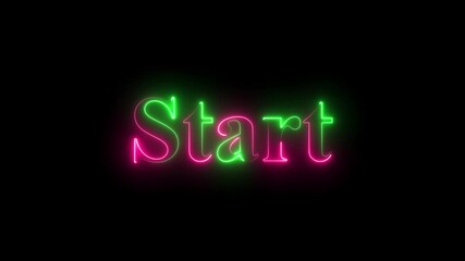 Watch now neon text animation. A neon sign spells out START against a dark textured background. - Powered by Adobe