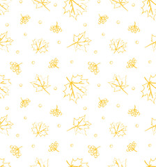 Autumn vector pattern. Seamless foliage pattern. Hand drawn maple pattern. Outline maple print.