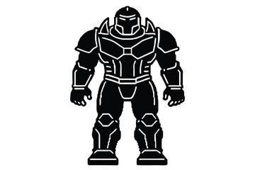 Black Silhouette of Armored Robotic Warrior Figure on White Background