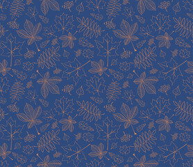 Autumn vector pattern. Seamless foliage pattern. Hand drawn foliage pattern. Outline foliage print. Outline vector pattern.