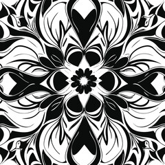 Bold abstract mandala design with flowing curves and strong outlines, black and white thick line symmetry, modern vector art
