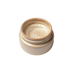Luxury Beige Cosmetic Cream in Ceramic Jar, Close-Up Studio Shot