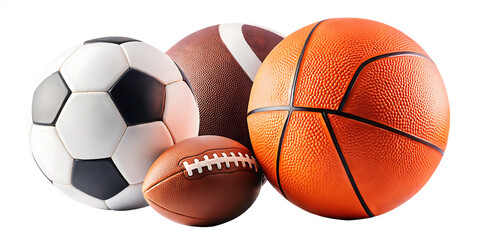 Obraz premium Soccer basketball and football balls grouped together isolated on a transparent background