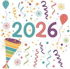 2026 New Year Celebration with Balloons, Confetti, and Party Elements &ndash; Festive Vector Design