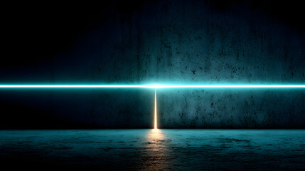 Solid dark background with a single vertical fluorescent cyan line splitting the frame, HD lighting detail
