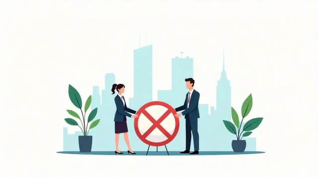 Flat Vector Illustration of Trade Restrictions: Visualizing Selective Market Controls, Strategic Embargoes, and Policy Measures for National Interests